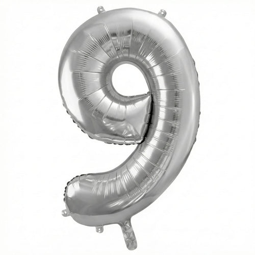 Balon din folie argintie, cifra aniversara 9, 90 cm 1