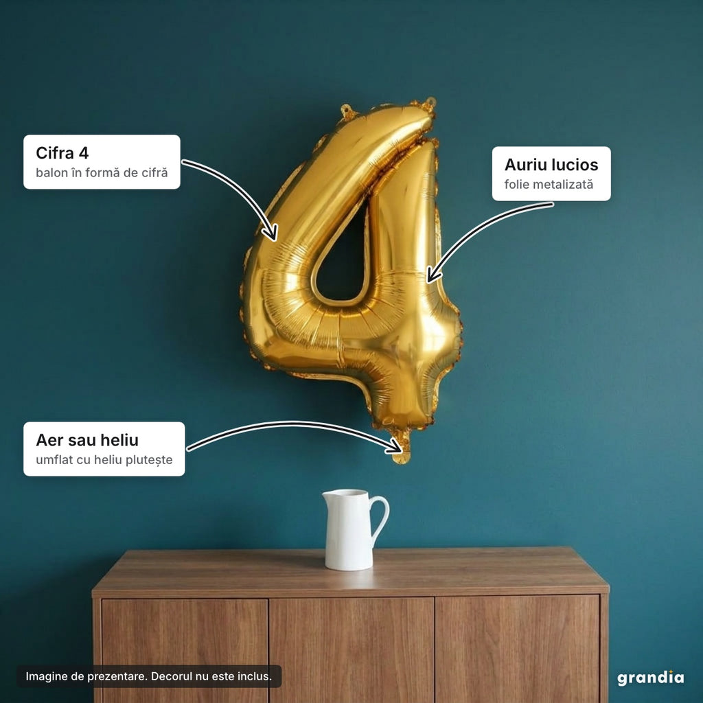 Balon folie aurie, cifra 4 – elemente principale