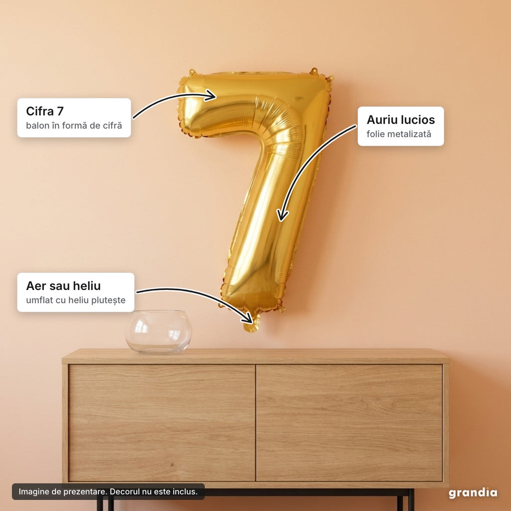 Balon folie aurie, cifra 7 – elemente principale