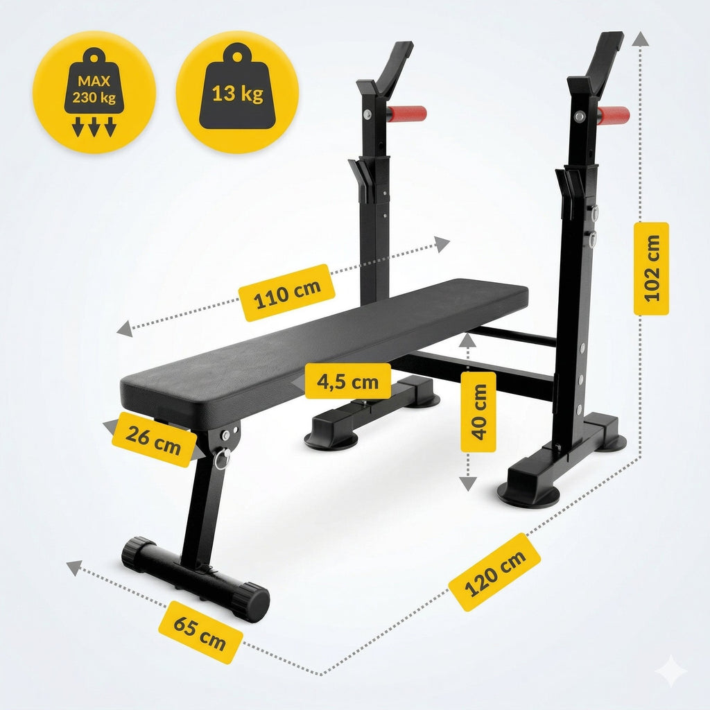 Banca de Haltere Pliabila cu Suport PRO+, Negru, Sarcina Maxima 230kg 4
