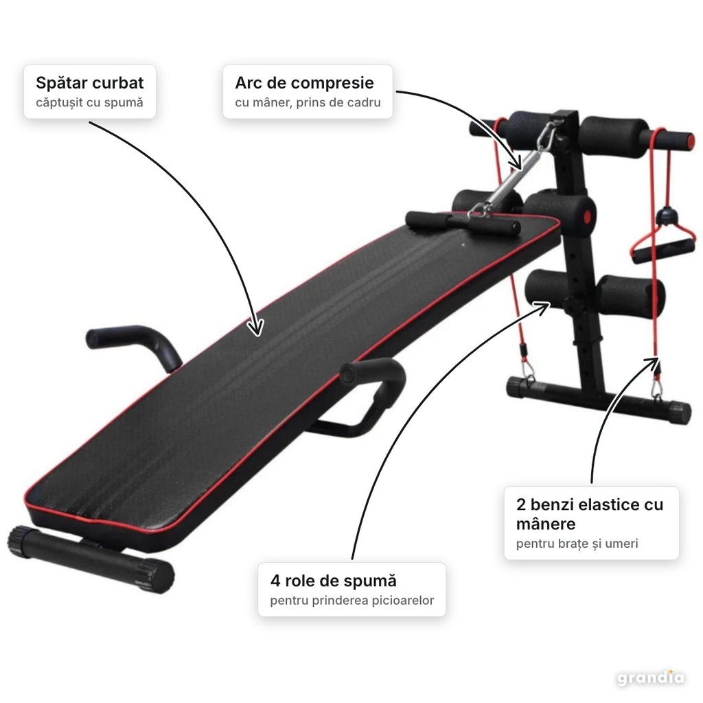 Bancă fitness reglabilă, oțel – elemente principale