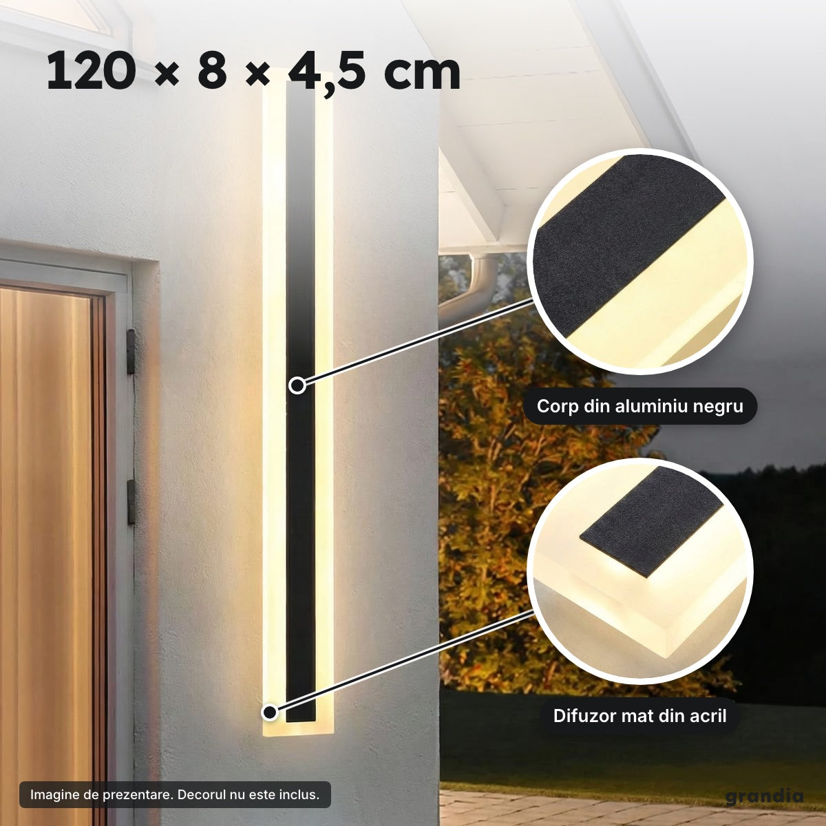 Bară LED exterior 120 cm, IP65, 30 W – 120 × 8 × 4,5 cm