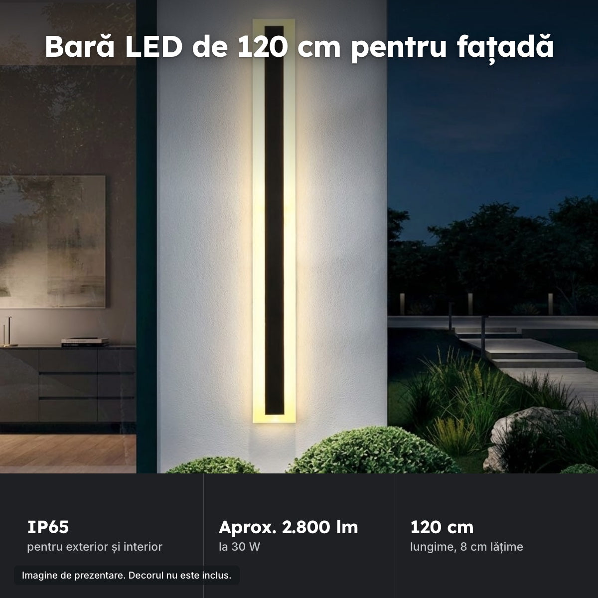 Bară LED exterior 120 cm, IP65, 30 W – Bară LED de 120 cm pentru fațadă