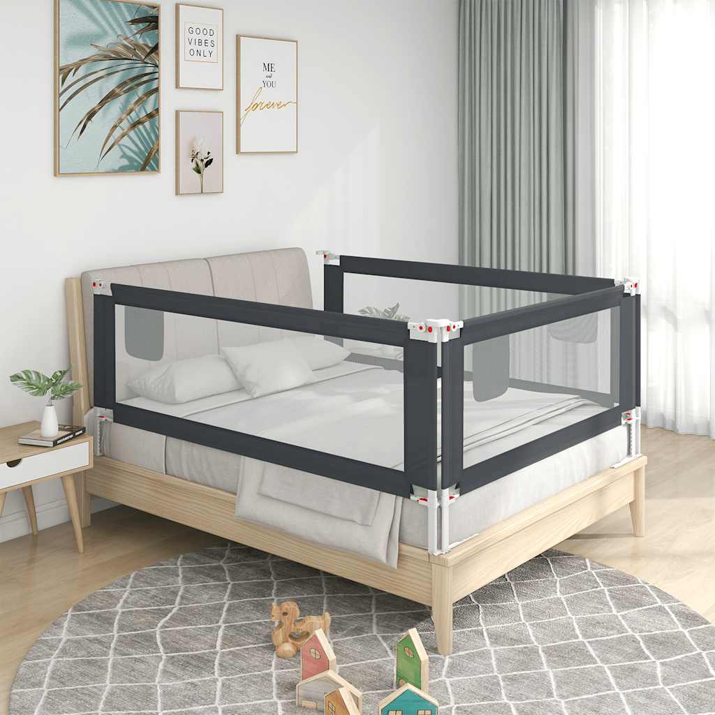 Bariera de Protectie Pat pentru Copii, 200 x 68 cm, Pliabila, Textil, Gri 2