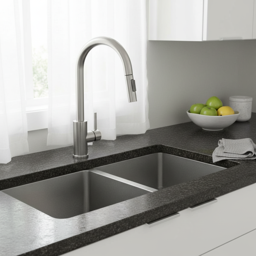 Baterie bucatarie moderna din inox, nichel brush, model Fresh 2