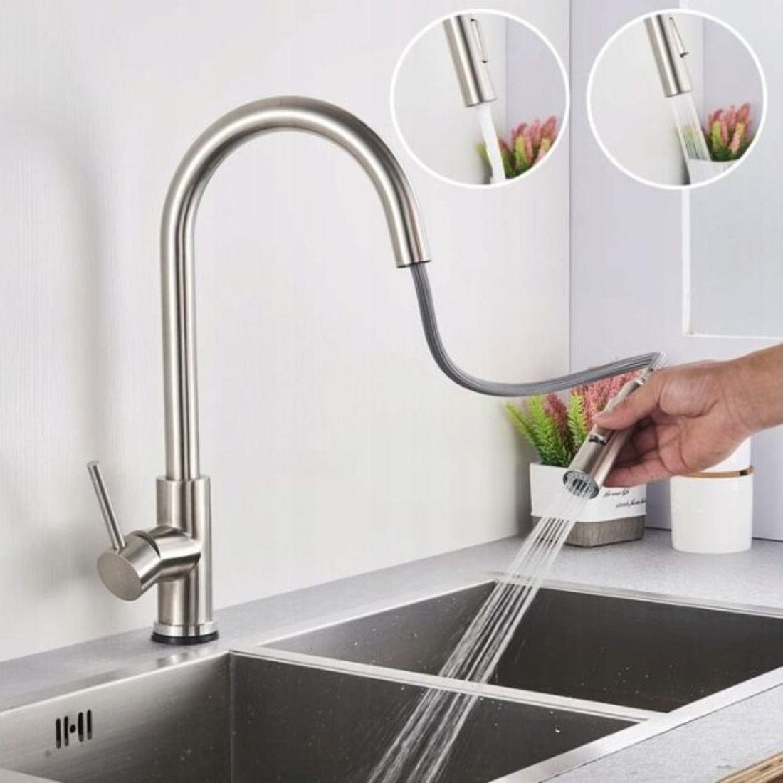 Baterie bucatarie moderna din inox, nichel brush, model Fresh 3