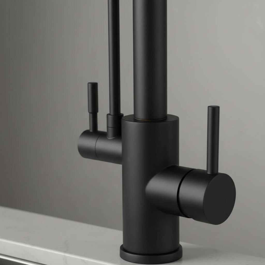 Baterie Bucătărie Modernă Negru Mat, Monocomandă, Pipă Curbată 9