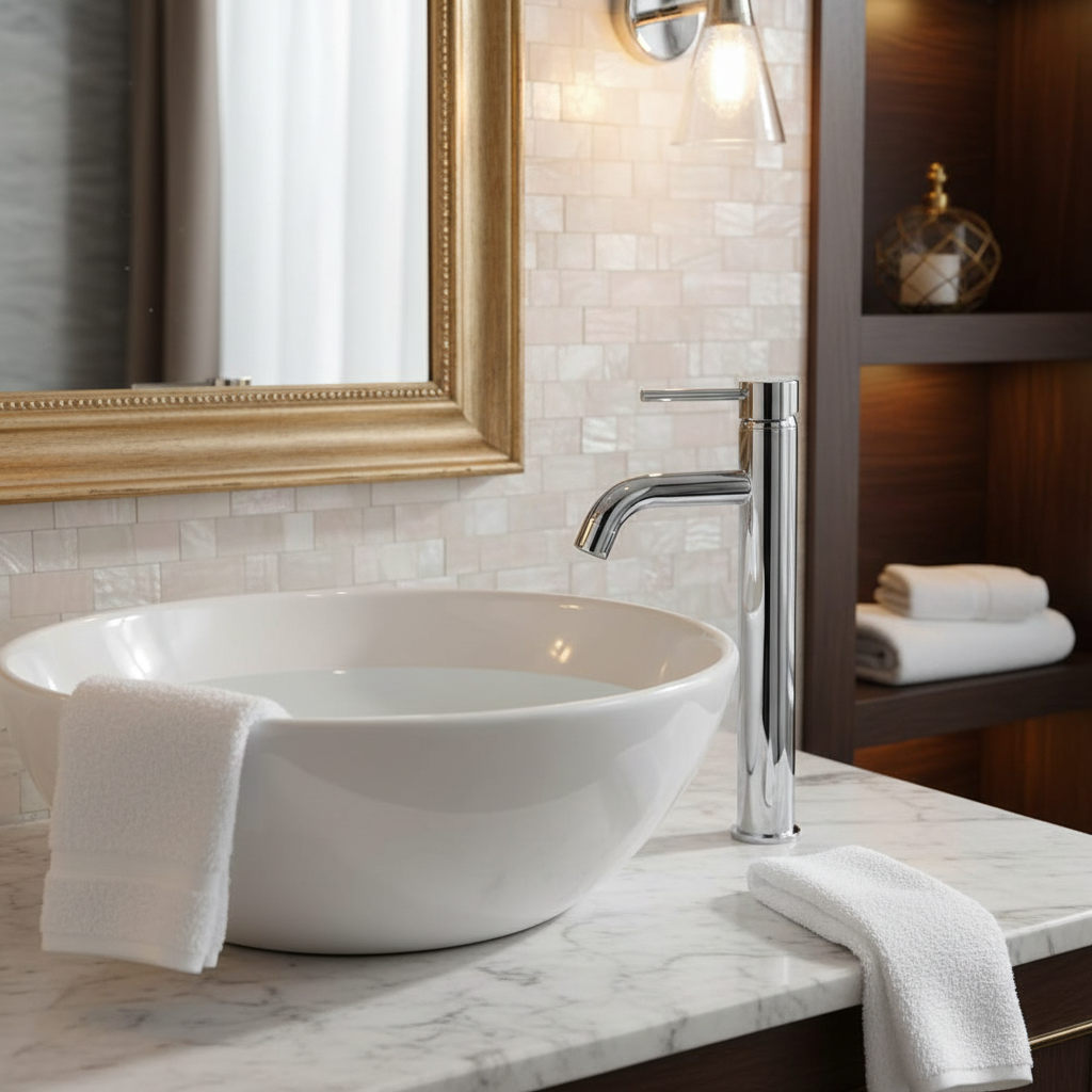 Baterie Lavoar Crom Lungo, Montaj pe Blat sau Lavoar, Design Clasic 7