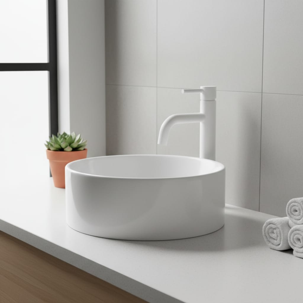 Baterie Lavoar White High Alb Lucios, Montaj pe Blat, Design Minimalist 5