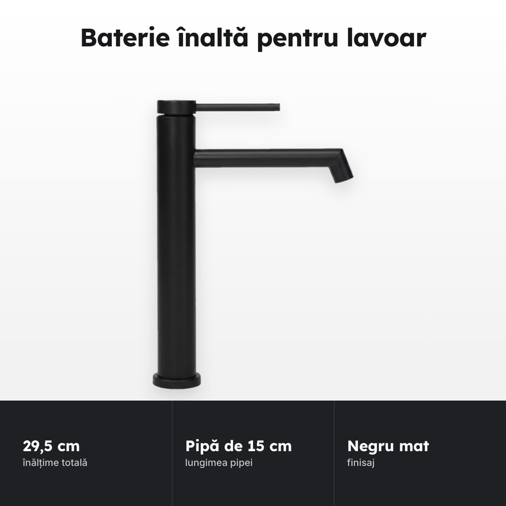 Baterie lavoar înaltă, negru mat – Baterie înaltă pentru lavoar