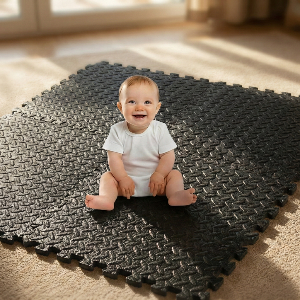 Set de 4 covorase din spuma interconectate puzzle, 61.5 x 61.5 cm, pentru podea, garaj sau balcon