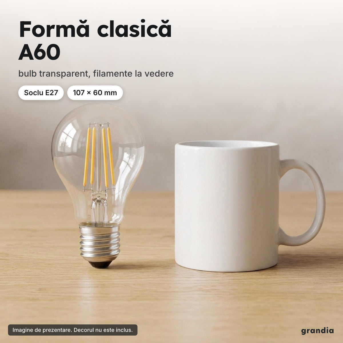 Bec LED filament A60 E27 – Formă clasică A60