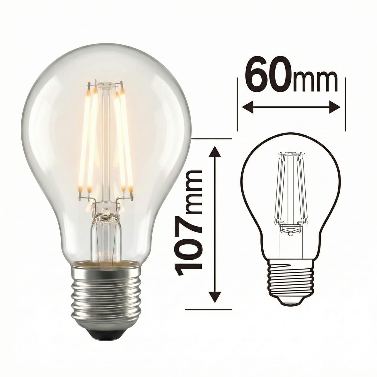 Bec LED Filament A60 E27 8W - Lumina Alb Rece, Stil Vintage 3