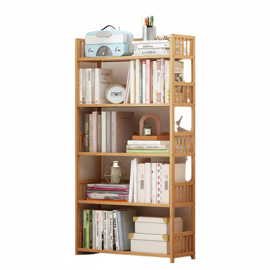 Biblioteca bambus 5 rafturi, 80x25x133 cm, design natural 1