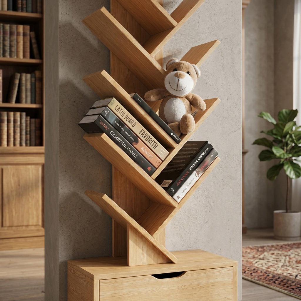 Biblioteca moderna decorativa Tree Design bej, 158x34 cm, MDF rezistent 3
