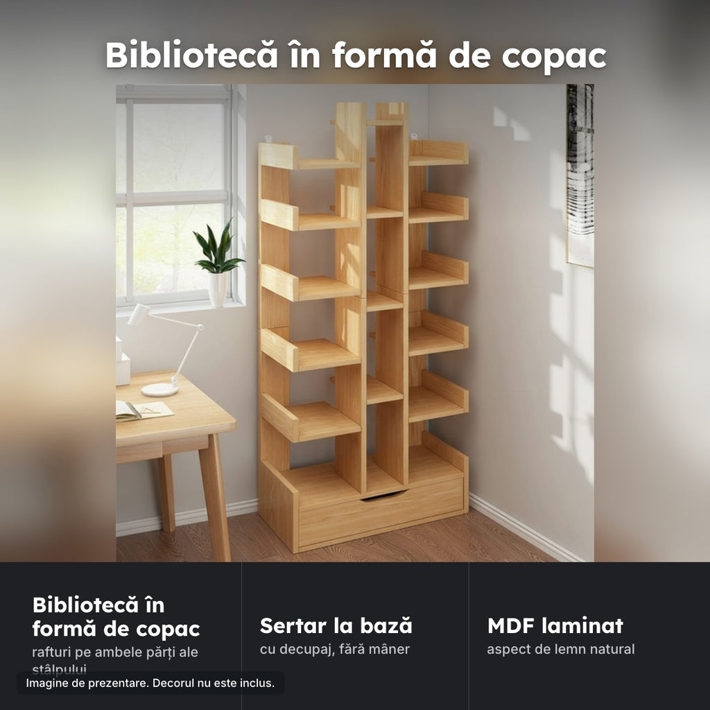 Bibliotecă copac cu sertar – Bibliotecă în formă de copac