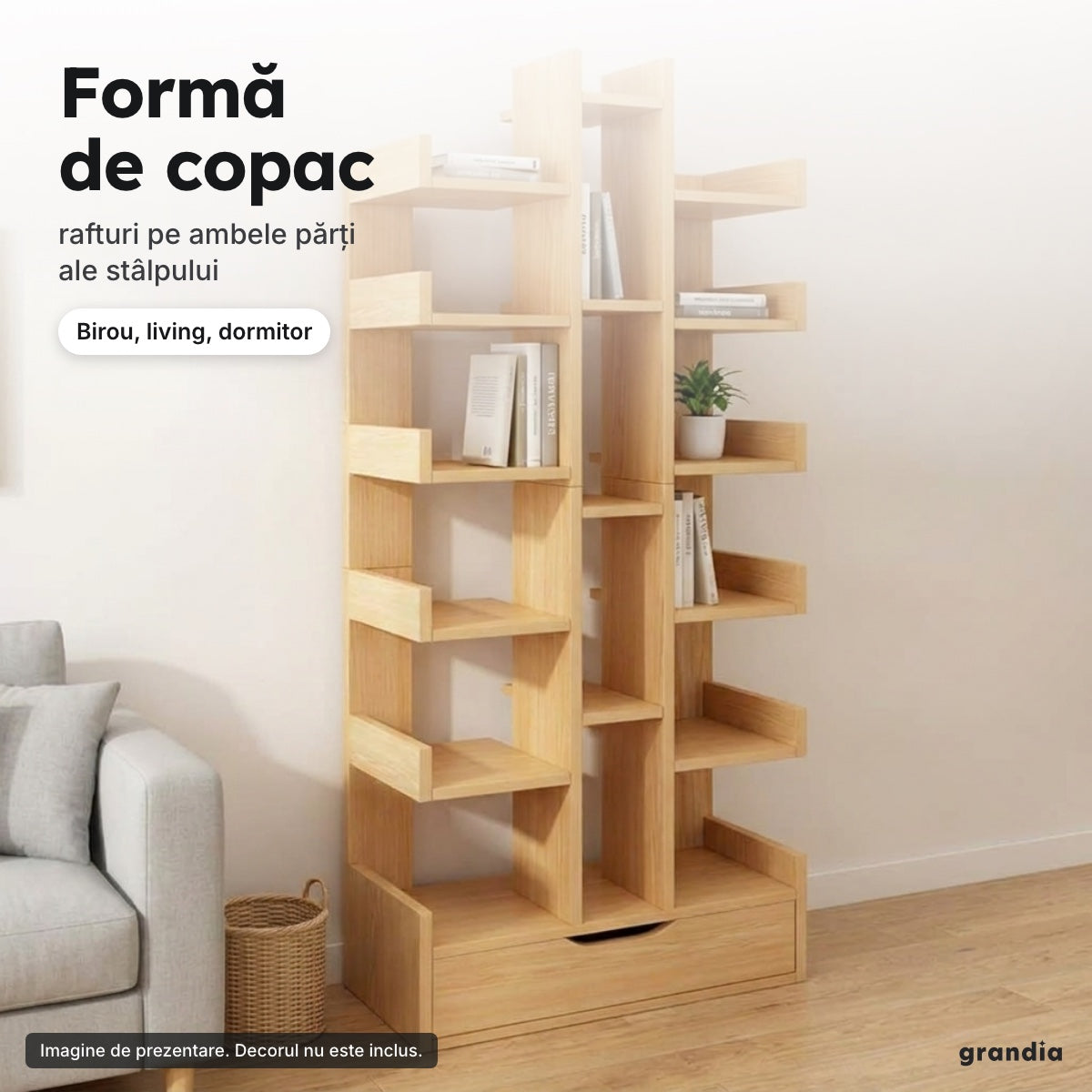 Bibliotecă copac cu sertar – Formă de copac