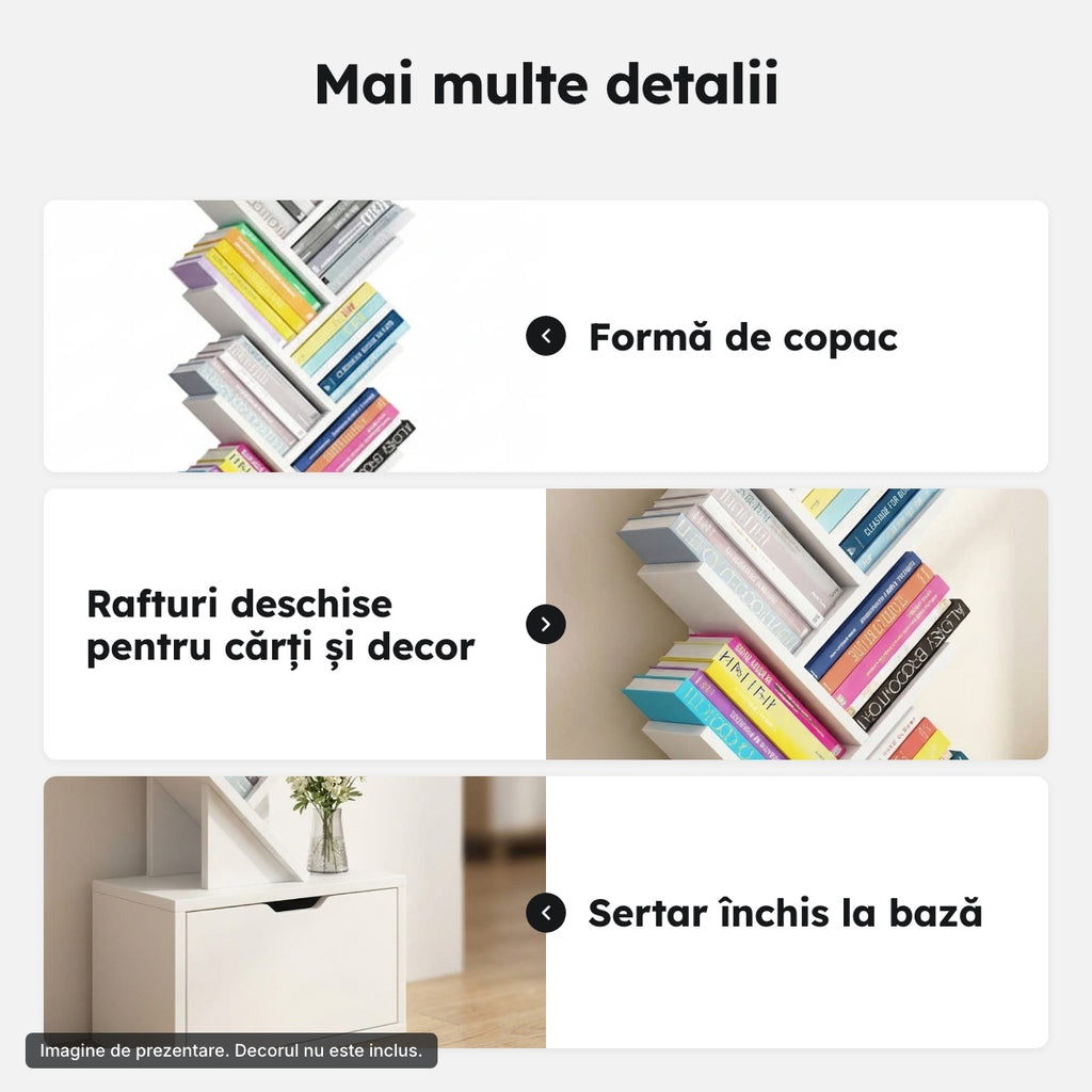 Bibliotecă copac cu sertar – Mai multe detalii