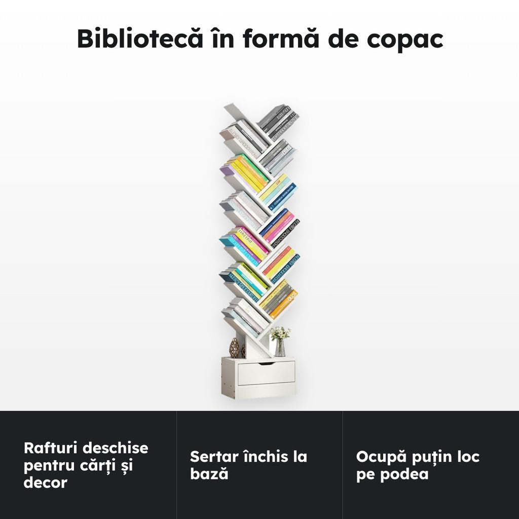 Bibliotecă copac cu sertar – Bibliotecă în formă de copac