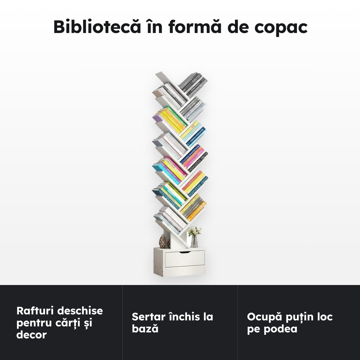 Bibliotecă copac cu sertar – Bibliotecă în formă de copac