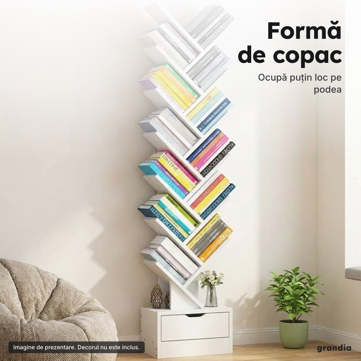 Bibliotecă copac cu sertar – Formă de copac