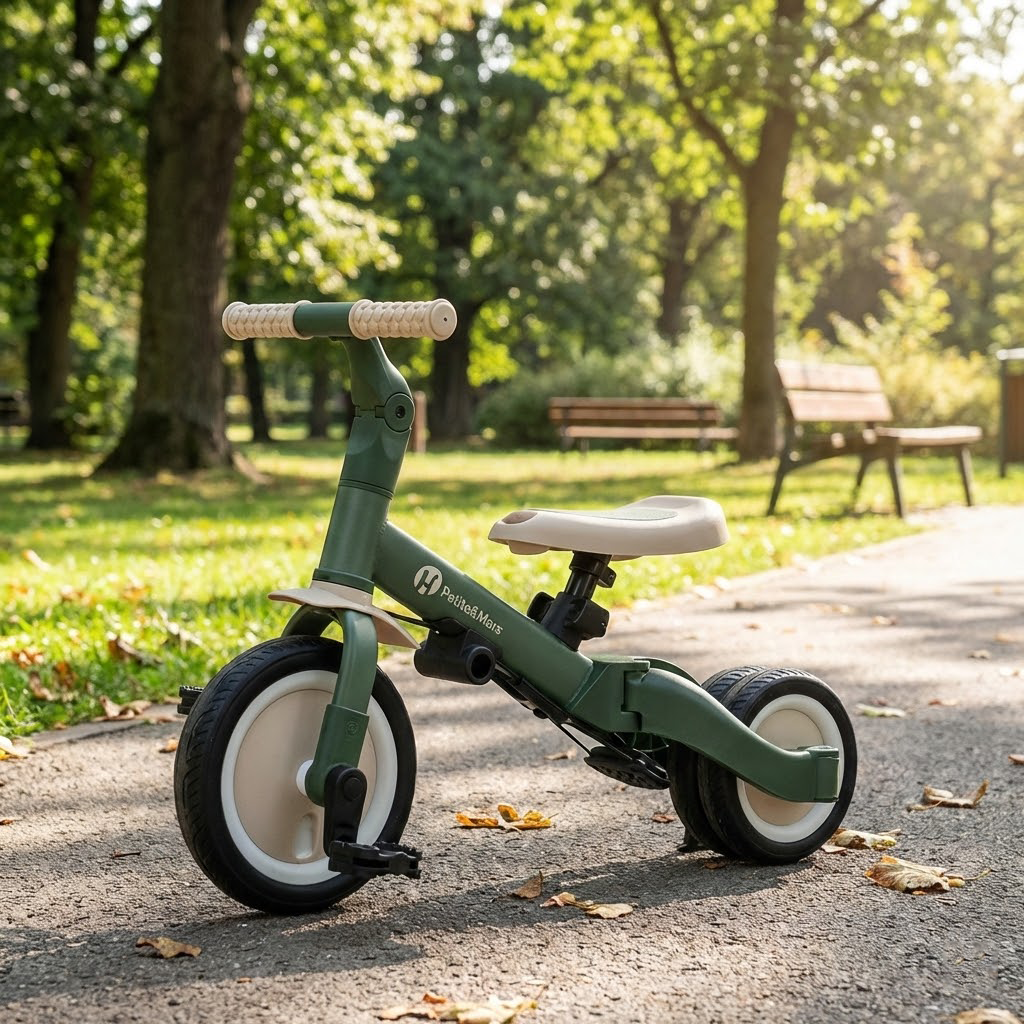 Tricicleta, 5 in 1, Multifunctionala, Detasabil, Roti din cauciuc, Pana la 25 kg, 1.5-5 ani, Verde