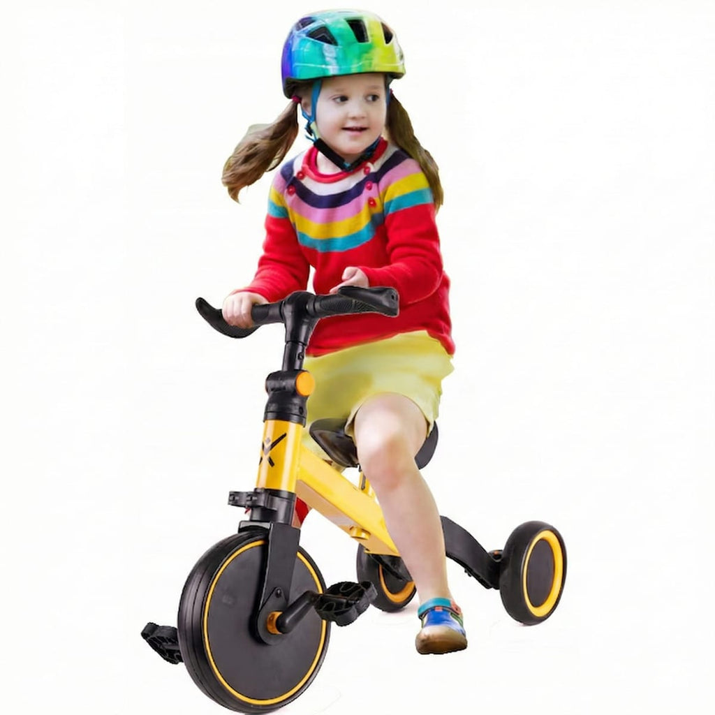Bicicleta 2 in 1, cu 3 roti, cadru din aluminiu, manere din cauciuc, galbena 3