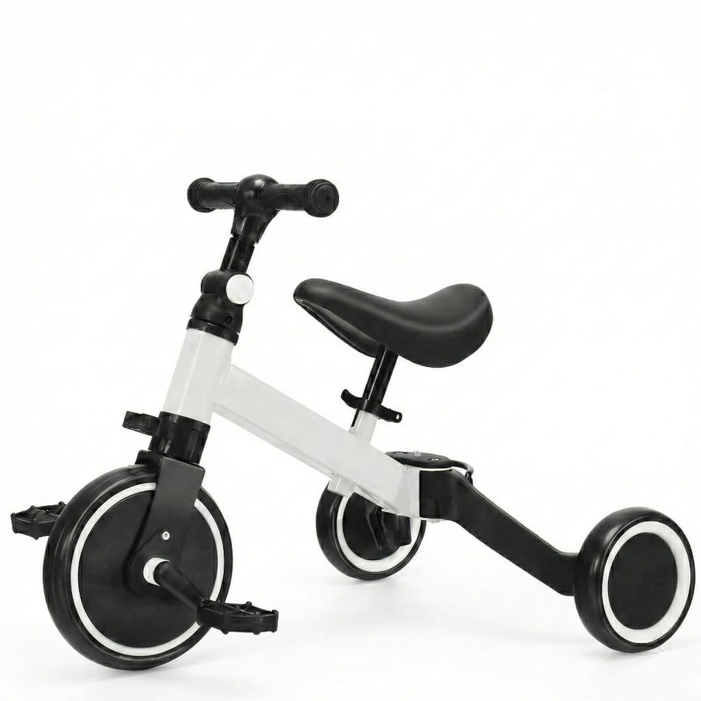 Bicicleta 2 in 1 pentru copii, cu 3 roti, cadru din aluminiu si manere din cauciuc, alba 1