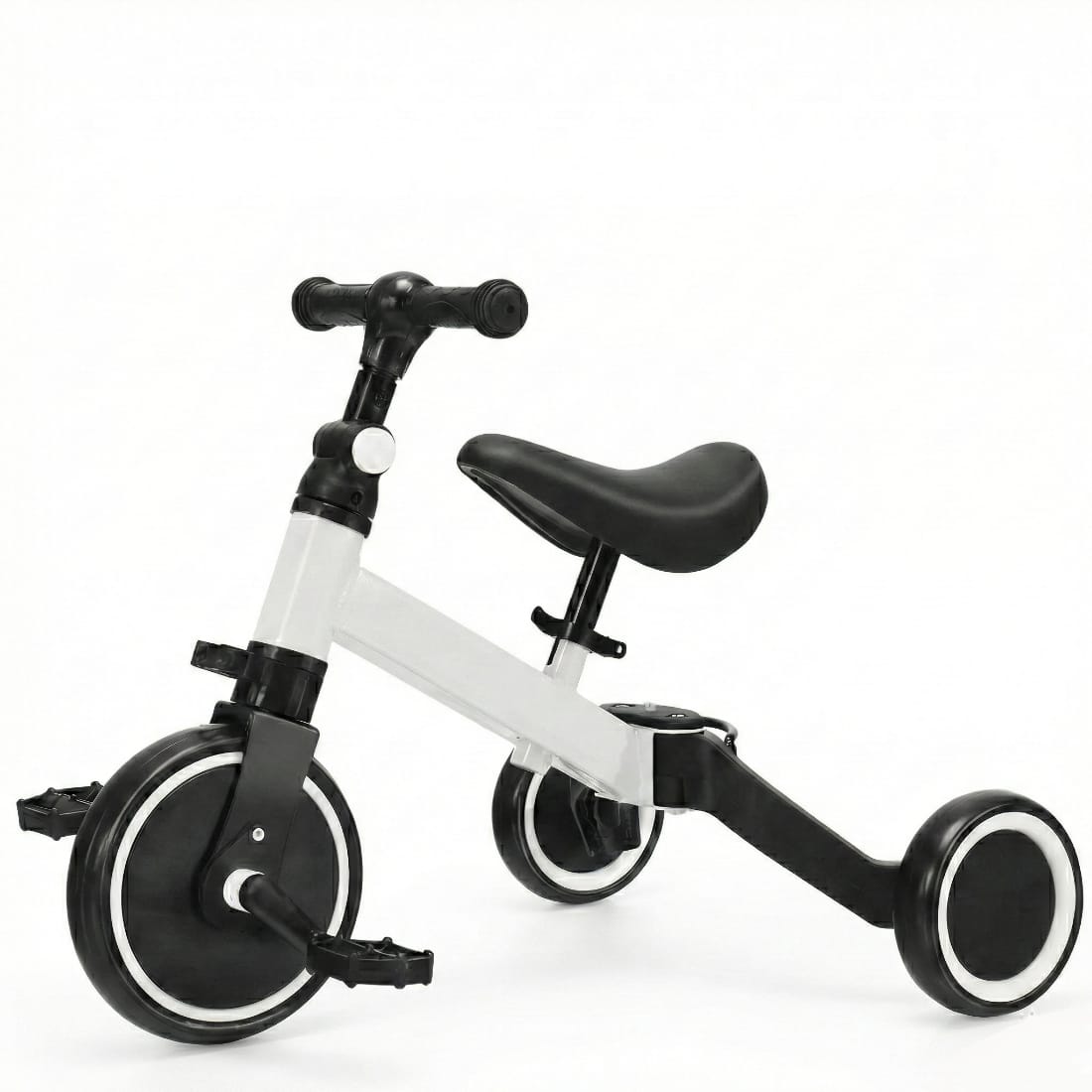 Bicicleta 2 in 1 pentru copii, cu 3 roti, cadru din aluminiu si manere din cauciuc, alba 1