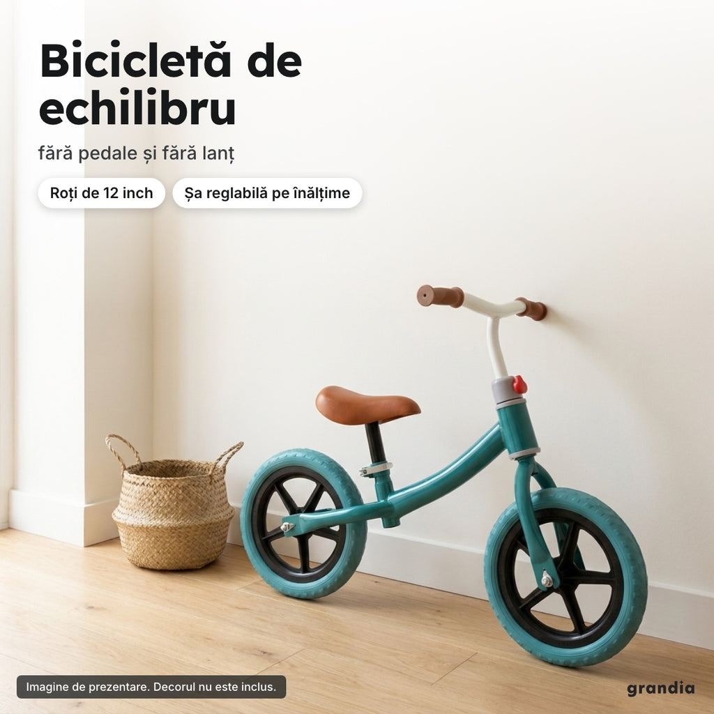 Bicicletă de echilibru 12", verde-turcoaz – Bicicletă de echilibru