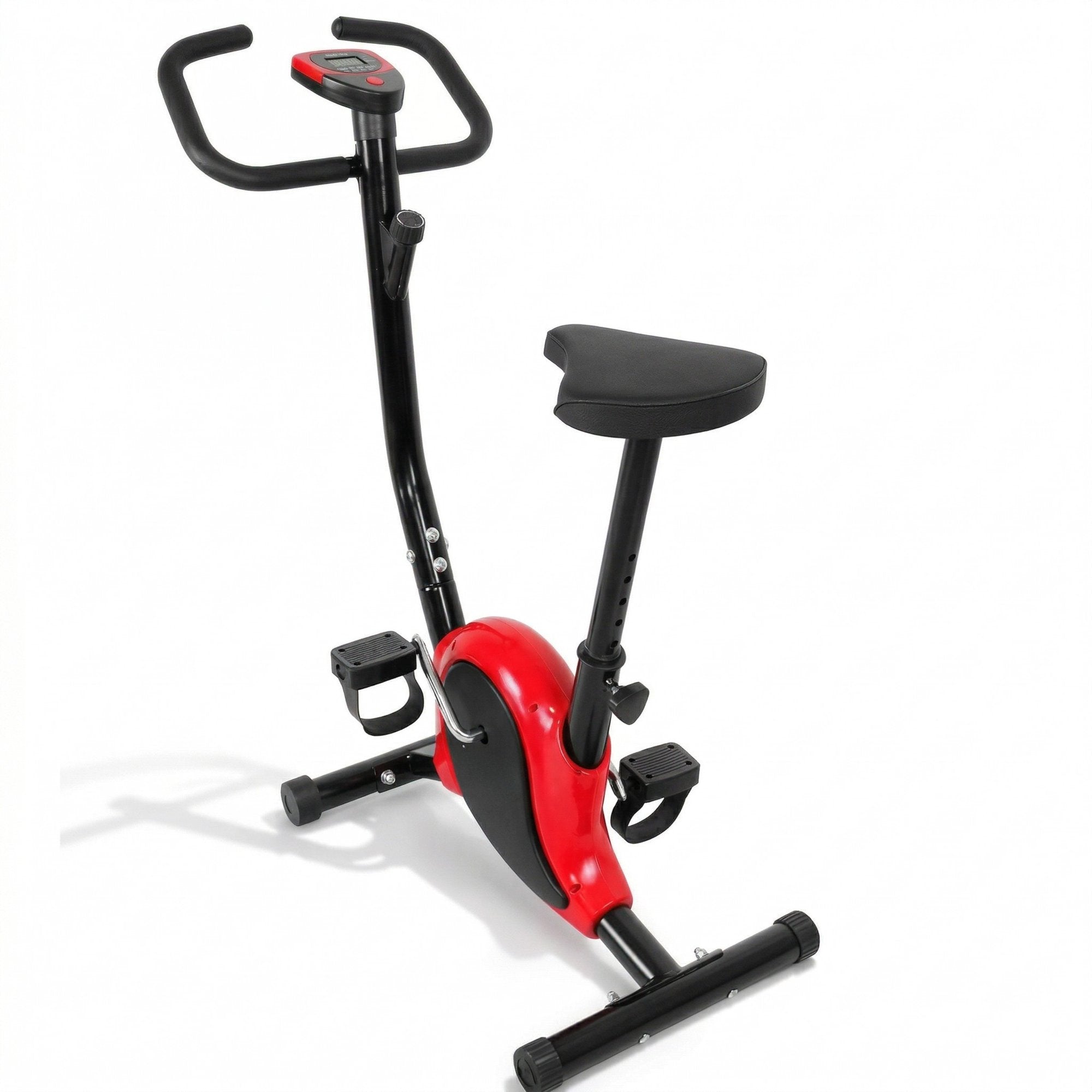 Bicicleta Fitness Mecanica pentru Casa cu Monitor Digital si Senzori – Rosu/Negru 2