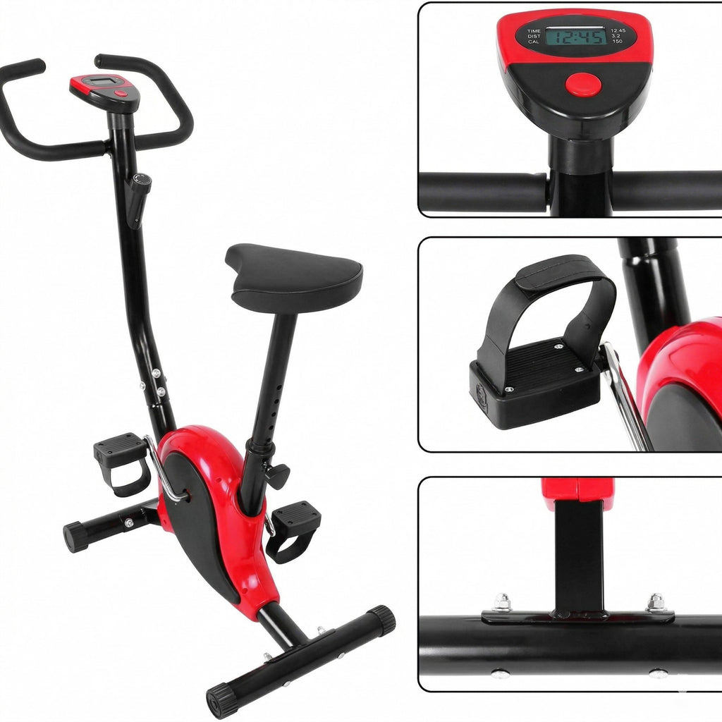 Bicicleta Fitness Mecanica pentru Casa cu Monitor Digital si Senzori – Rosu/Negru 3