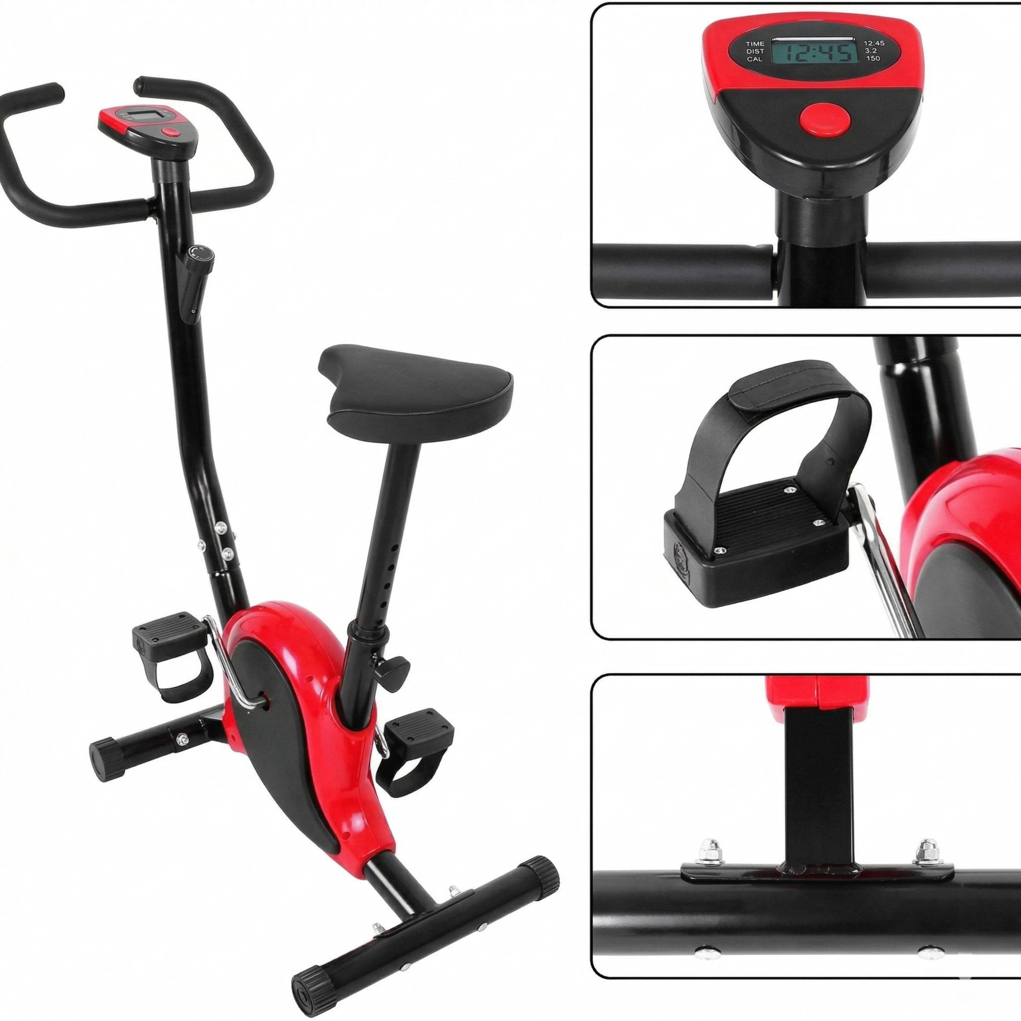 Bicicleta Fitness Mecanica pentru Casa cu Monitor Digital si Senzori – Rosu/Negru 3