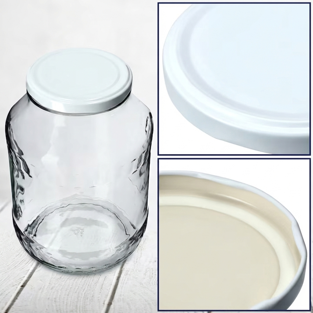 Set capace pentru borcane, albe, capace metalice pentru conserve si dulceturi