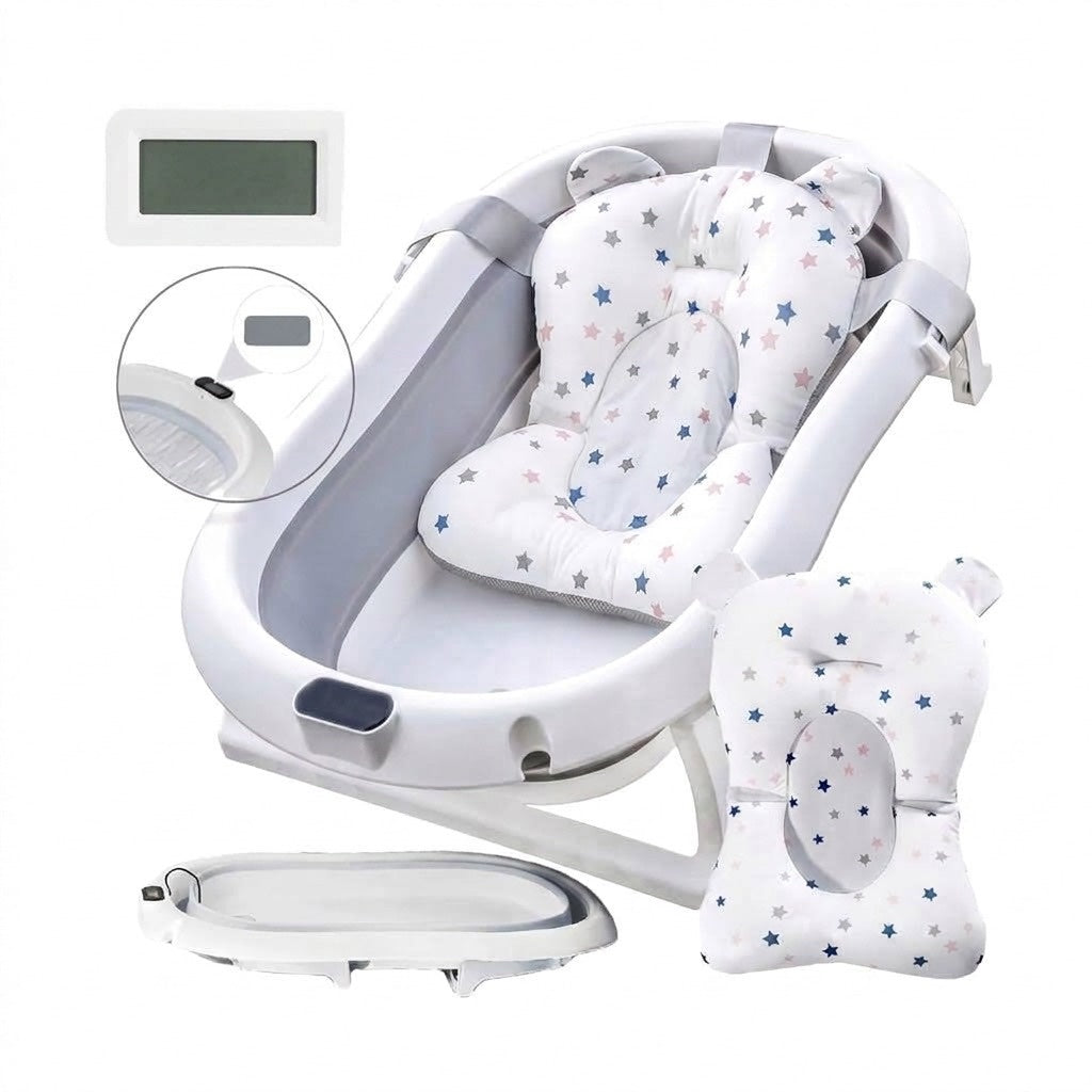 Cadita Pliabila Bebe Premium, cu Termometru si Suport Anatomic, 80cm, Standard EN71, Gri 1