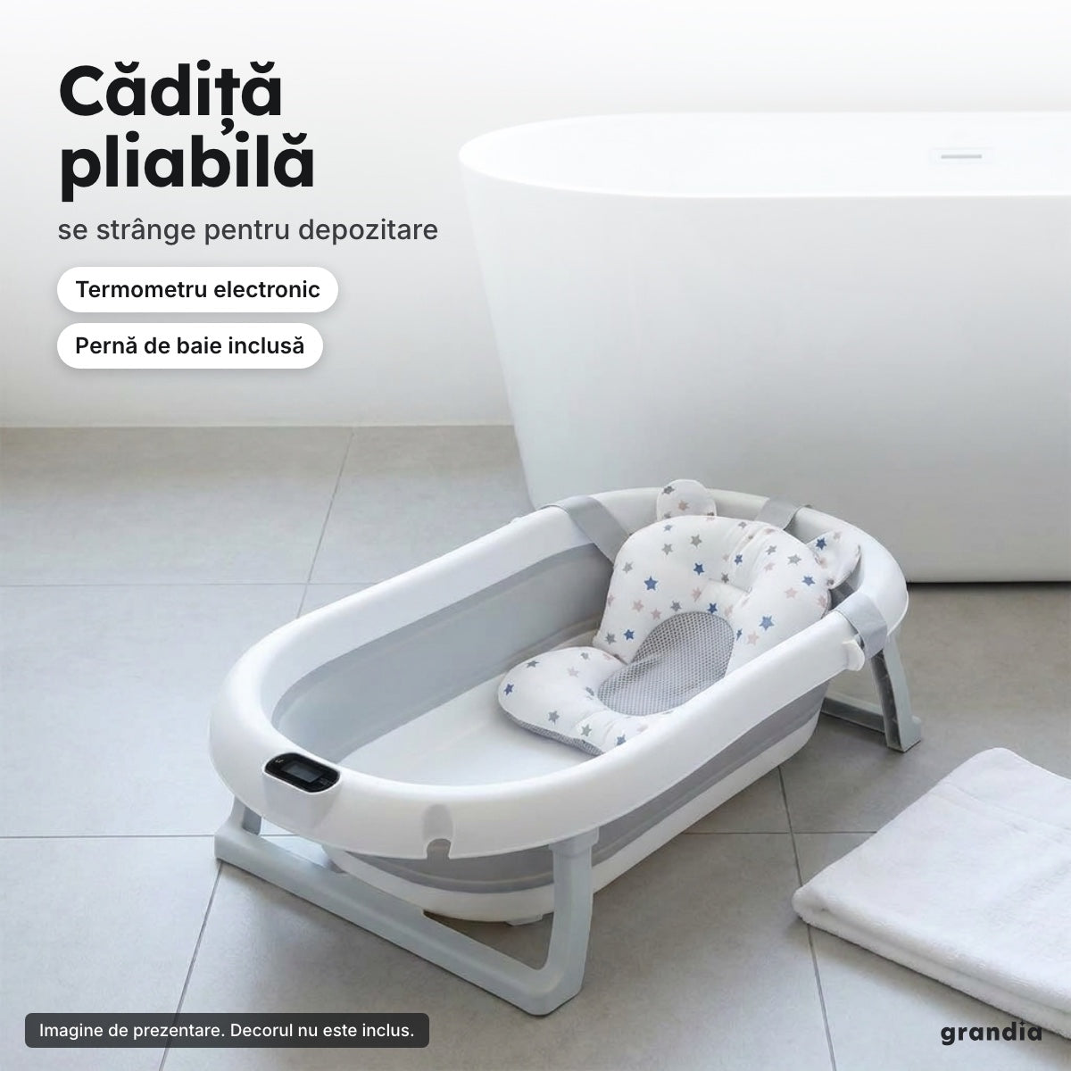 Cădiță pliabilă cu termometru și pernă – Cădiță pliabilă