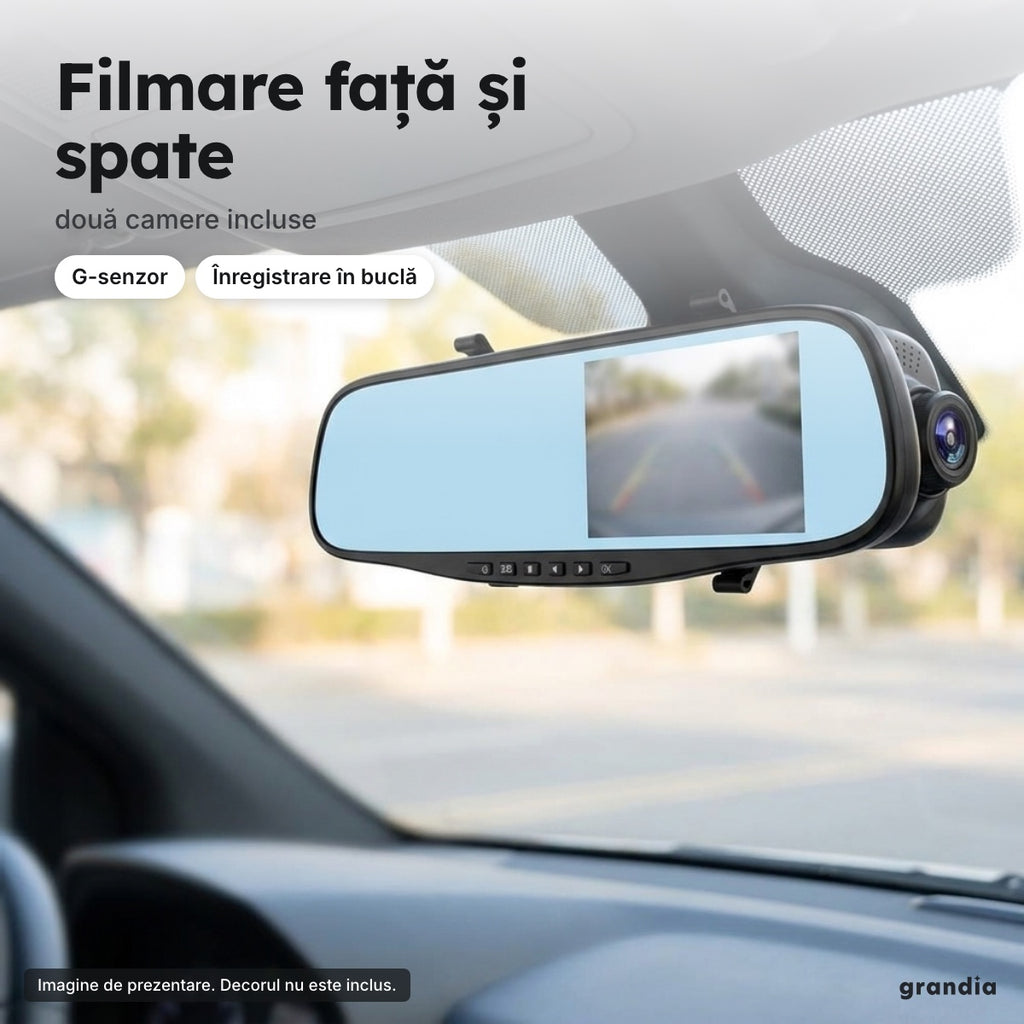 Cameră auto tip oglindă, față-spate – Filmare față și spate