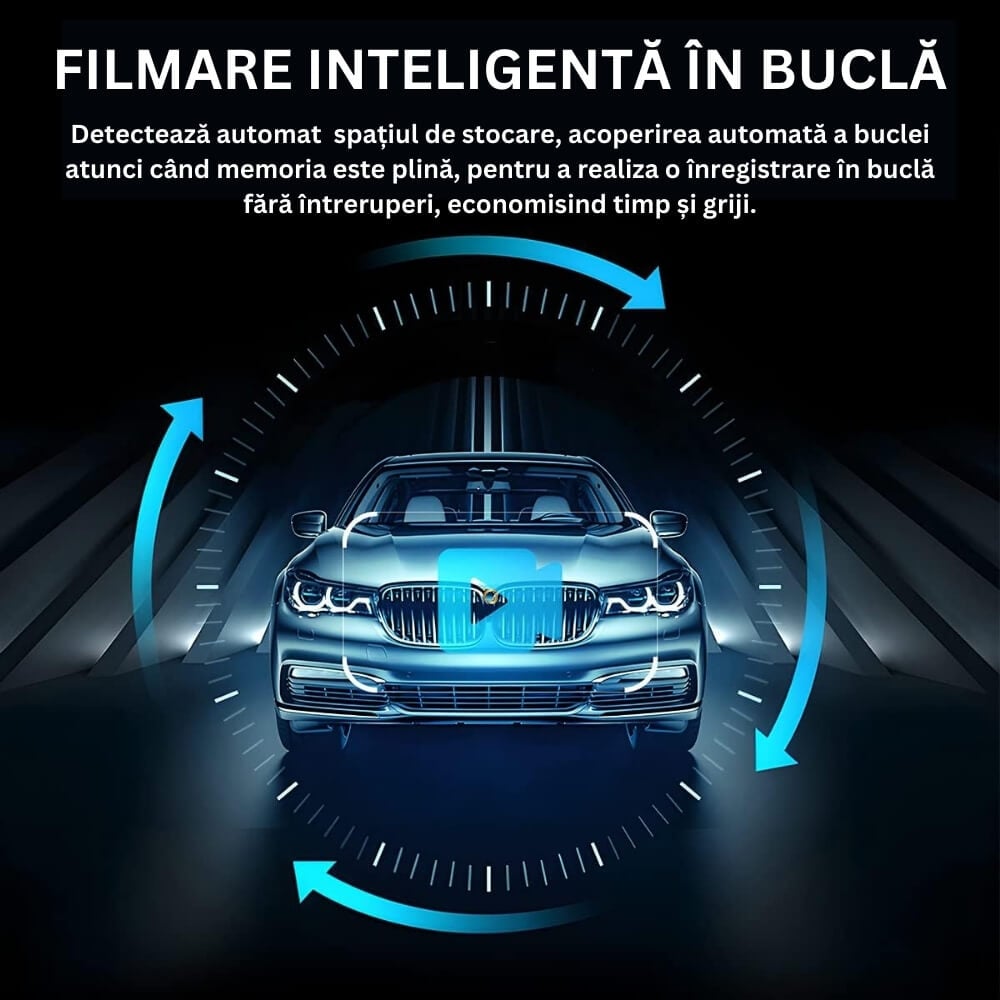 Cameră auto DVR oglindă retrovizoare, filmare față–spate Full HD, G-senzor, negru