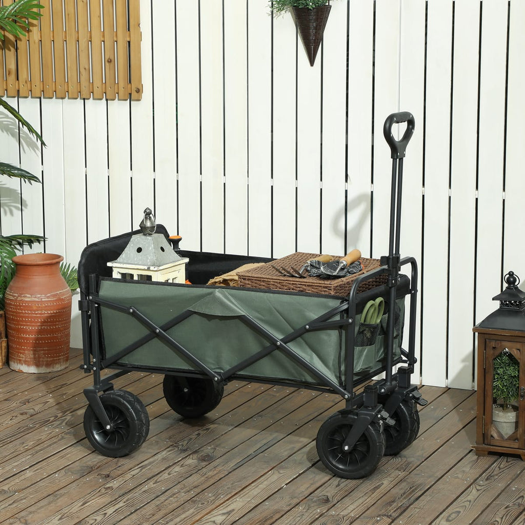 Carucior pliabil de gradina cu deschidere posterioara, roti mari si buzunare de depozitare, 125x48x78-102 cm, verde - Imagine 2