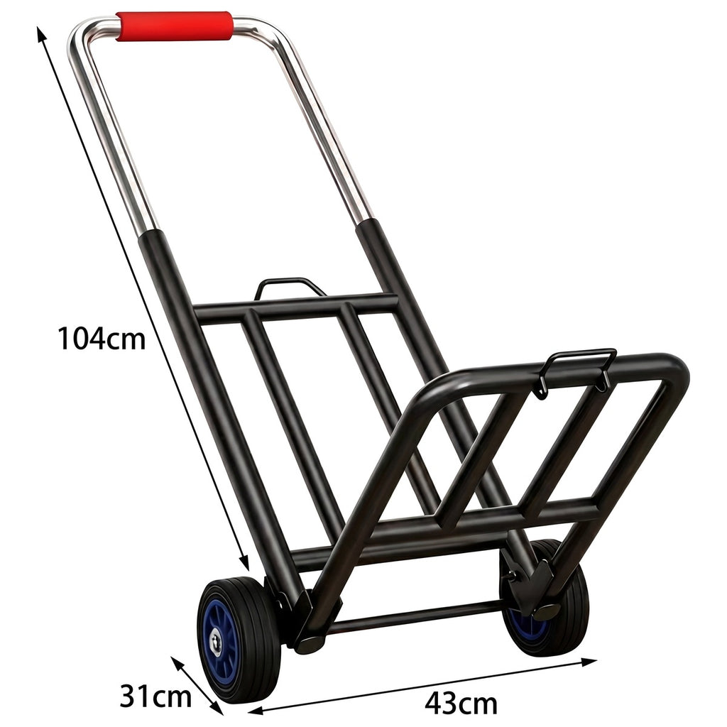 Desen cotat al căruciorului pliabil de transport: 104 cm pe catarg, 43 cm și 31 cm la bază