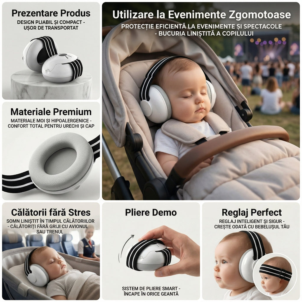 Casti antifonice pentru bebelusi, protectie auditiva SNR 23, culoare neagra 3