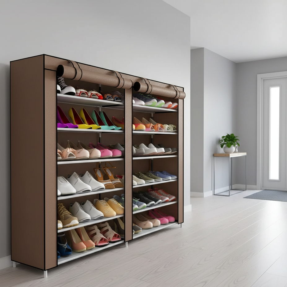 Dulap pentru pantofi cu husă textilă, 6 etaje, până la 36 perechi, 118 x 30 x 120 cm - Cafeniu