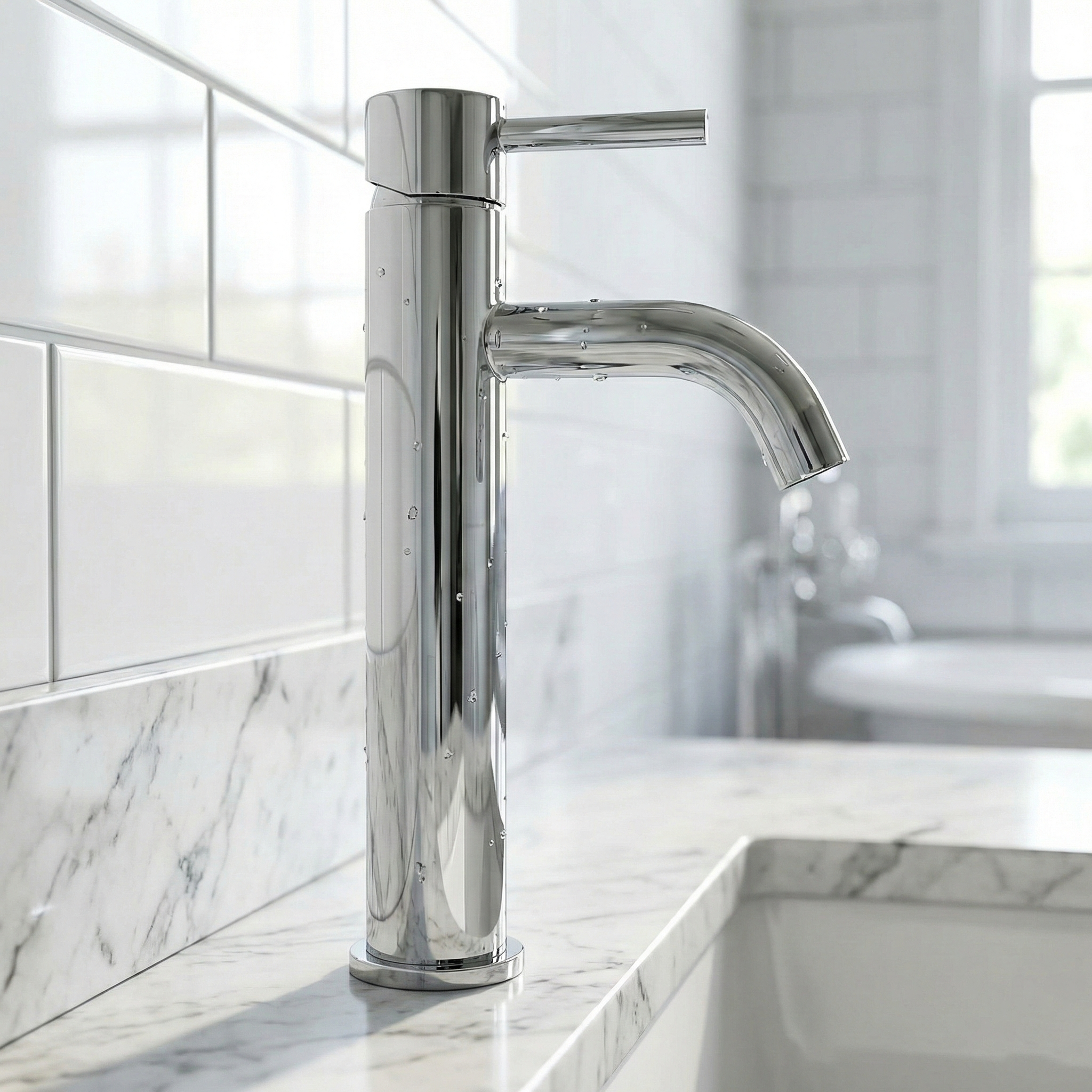 Robinet Lavoar Clasic cu Cap Ceramic, Montaj pe Blat finisaj Argintiu Metalizat