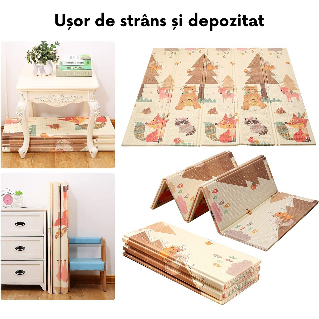 Covor de Joacă Pliabil pentru Bebeluși, Izolant, Impermeabil, Două Fețe
