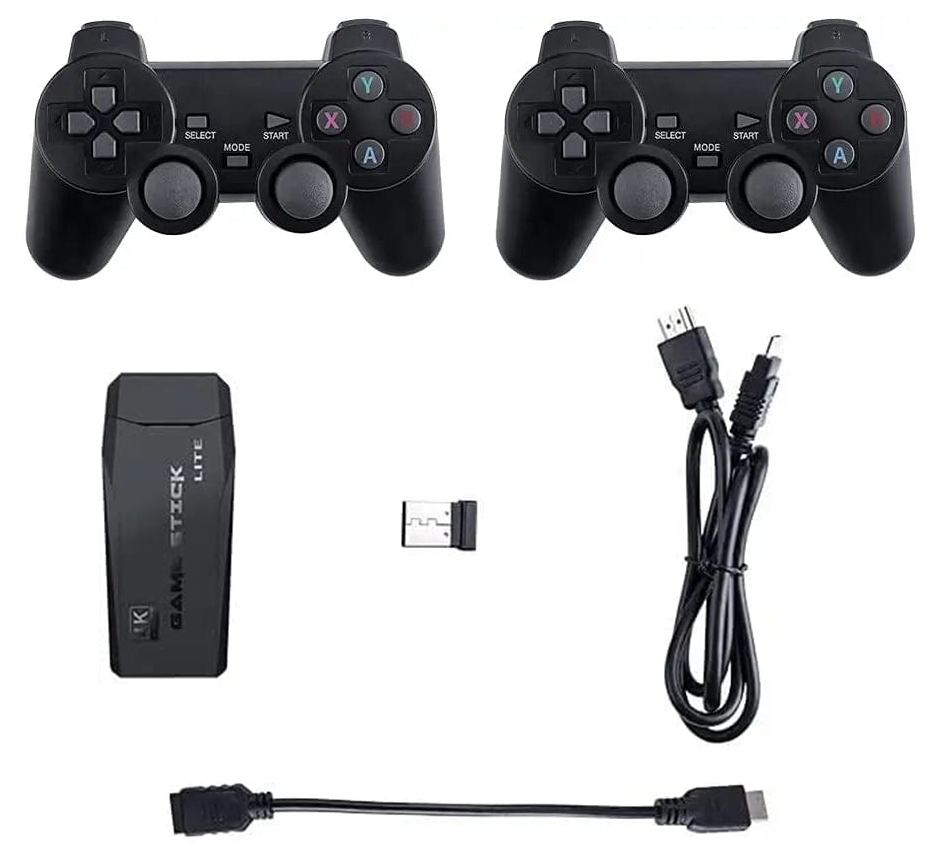 Consolă jocuri retro Game Stick Lite cu 2 controllere wireless, receptor USB și cabluri