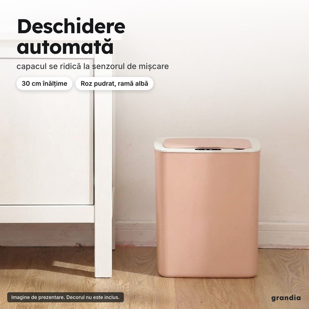 Coș de gunoi roz cu senzor de mișcare, 30 cm înălțime – Deschidere automată