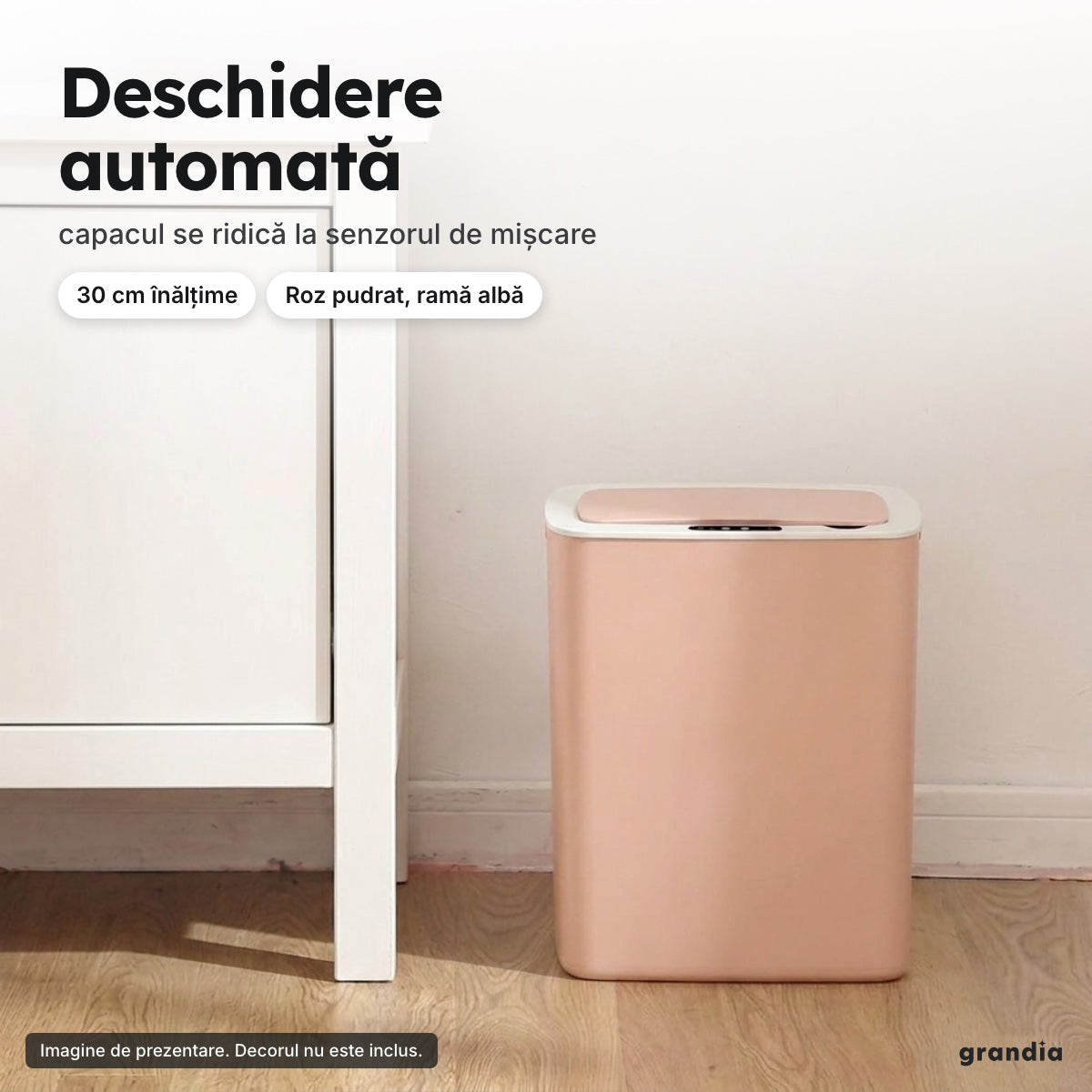 Coș de gunoi roz cu senzor de mișcare, 30 cm înălțime – Deschidere automată