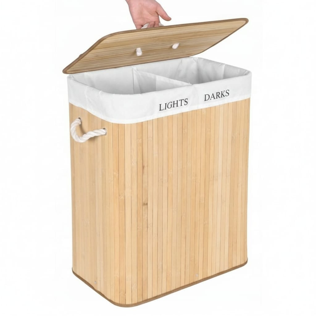 Cos de rufe, 2 compartimente, 100 L, bambus 2