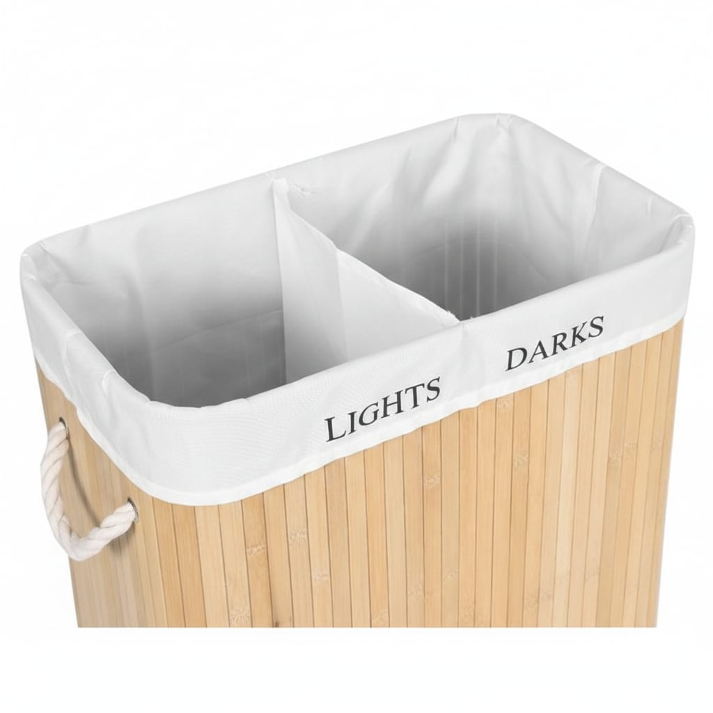 Cos de rufe, 2 compartimente, 100 L, bambus 4