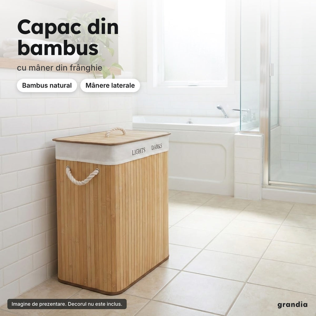 Coș de rufe bambus 100 L – Capac din bambus